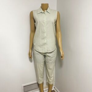 Charter Club Petite Gingham Sleeveless Shirt Capri Pants‎ Set Light Green 10P